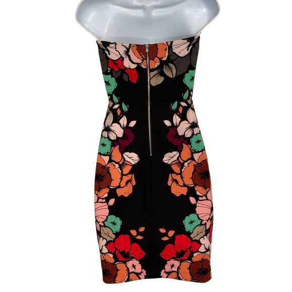 EXPRESS Black Floral Print Strapless Bodycon Dress EUC Size 6 - Picture 6 of 7